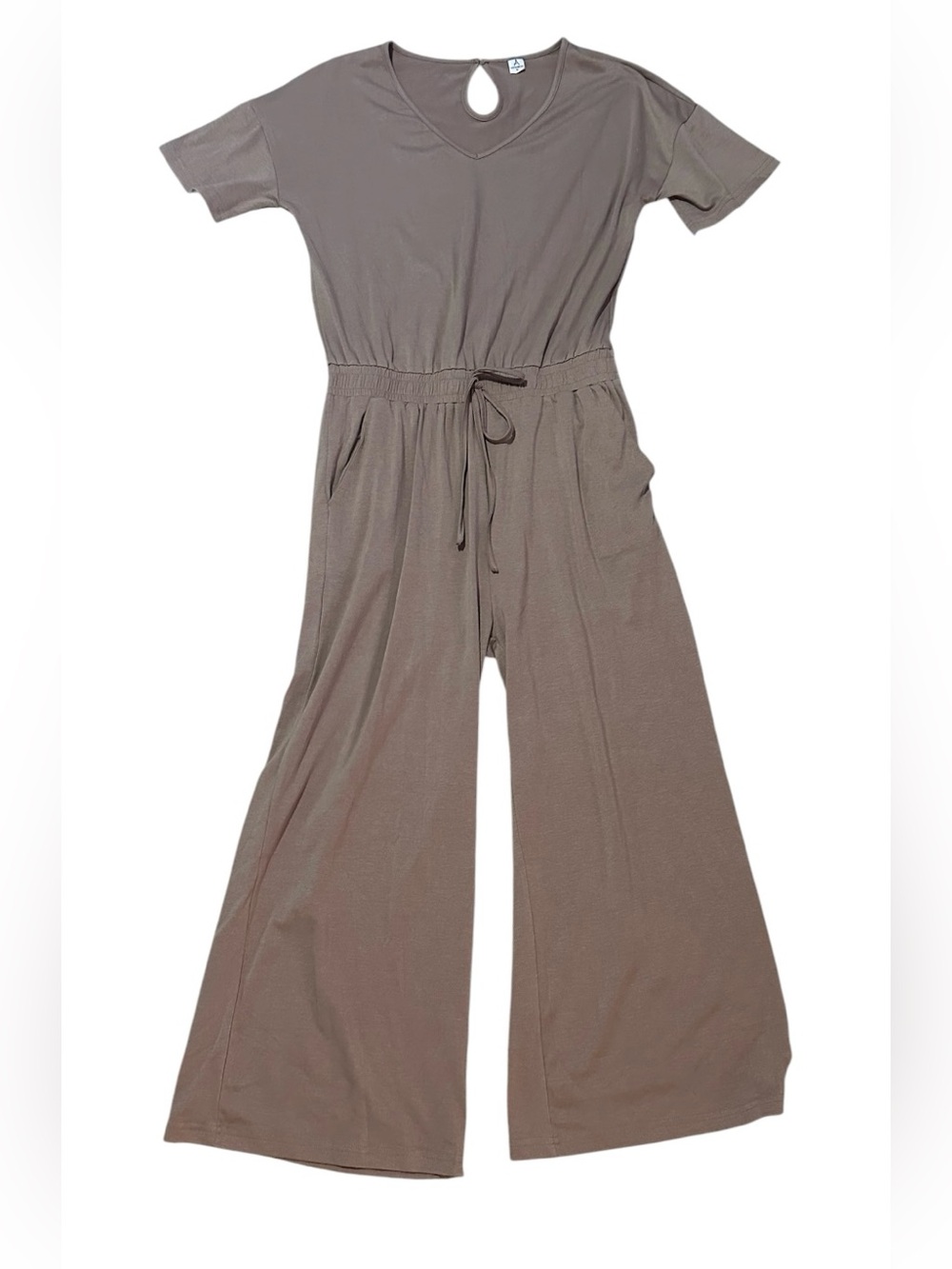 Relaxed Taupe Wide-Leg Jumpsuit with Tie Waist